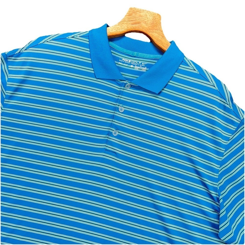Nike Golf Dri Fit Polo Shirt Mens‎ XL Blue Striped Performance Ashley Plantation